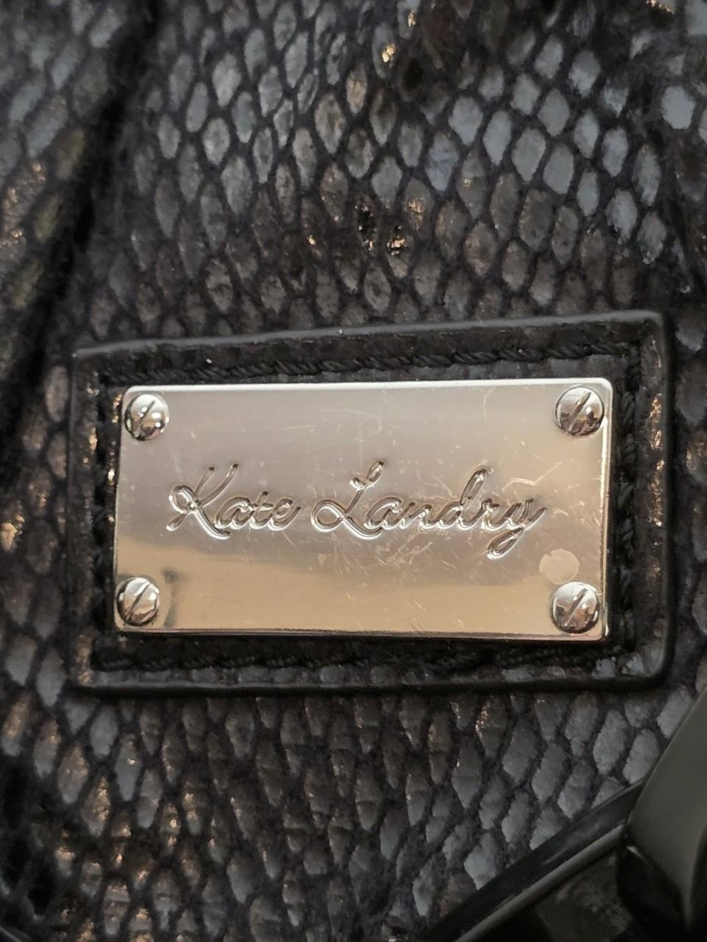 Custom Studded Kate Landry Frame Shoulder Bag Medium Black Poly Fabric Y2K - Picture 7 of 8